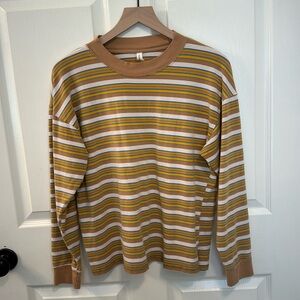 Mustard Yellow, Camel, Teal, White & Pink Stripe Long Sleeve T-Shirt